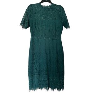 Lulu's Take Me to Brunch Dark Green Lace Shift Dress